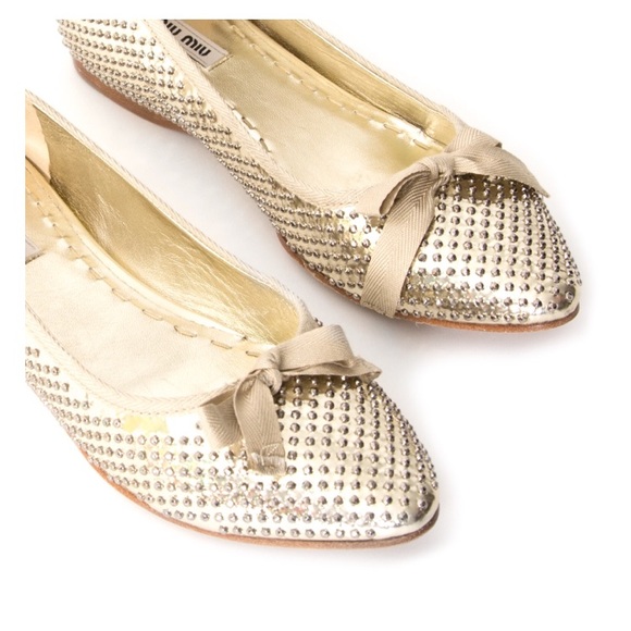 Miu Miu Shoes - Miu Miu by Prada platinum studded ballet flats